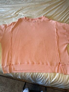 American Eagle Outfitters Pink Waffle-Knit Crew Sweater